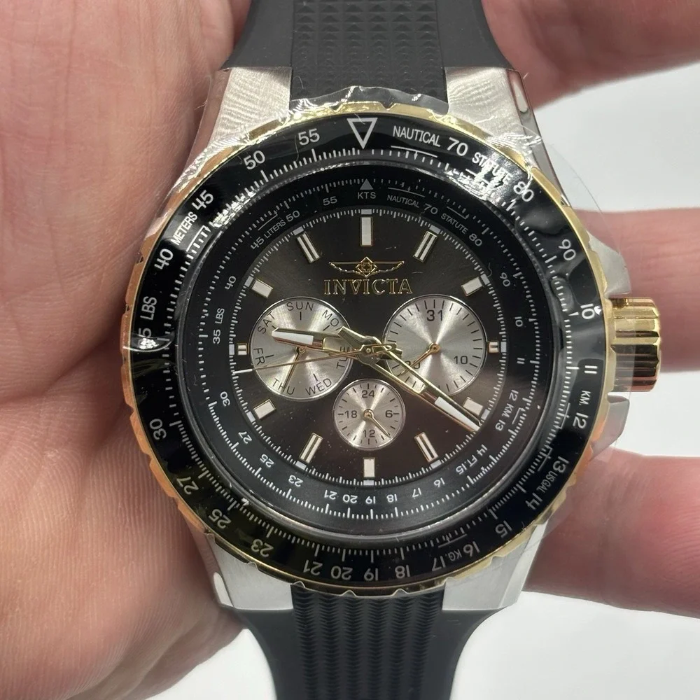 Invicta Aviator Watch Men 51mm Black Dial Two Tone Daydate Round 33029 New‎